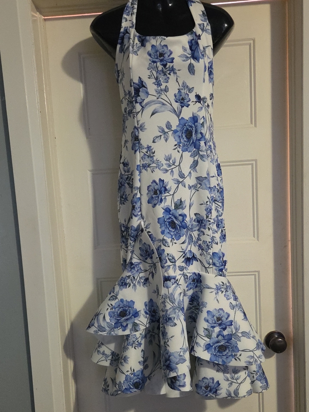 Club L London White Midi Dress with Blue Floral Print